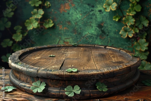 Wooden rustic podium in irish pub with clover for saint patrick's day. Generative AI