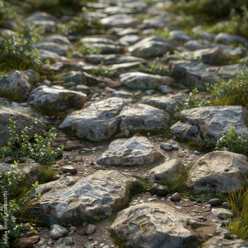 Flat rocky pathway,  stone-paved pathway, rock-paved pathway