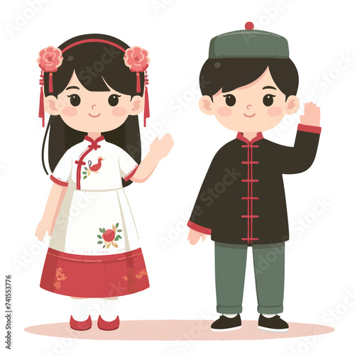 boy and a girl wearing Chinese New Year clothes