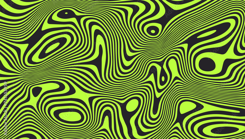 Acid background with wavy stripes in futuristic modern style. Abstract Optical Illusion backdrop. Liquify Lines