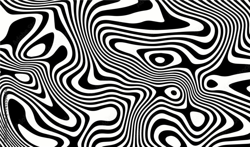 Optical Illusion wavy Stripes Texture. Abstract Geometric Background Vector Design. Op Art Illustration. Brutalism modern aesthetics design.