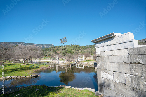 Scenic views from Kaunos and Dalyan, a city of ancient Caria, west of the modern town of Dalyan and The Calbys river ( Dalyan river) which was the border between Caria and Lycia in Muğla, Turkey photo