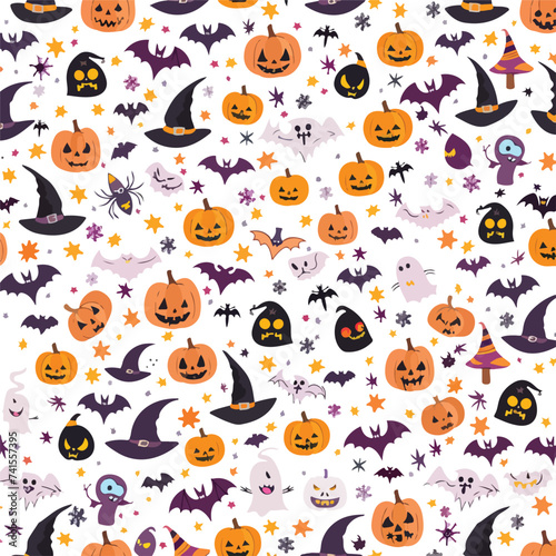 Fototapeta Naklejka Na Ścianę i Meble -  Cute Halloween seamles pattern with various horor