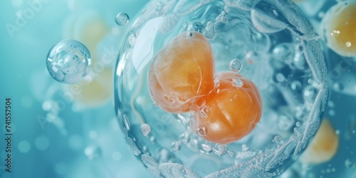 Embryo artificial insemination or human cloning, on a blue laboratory background photo