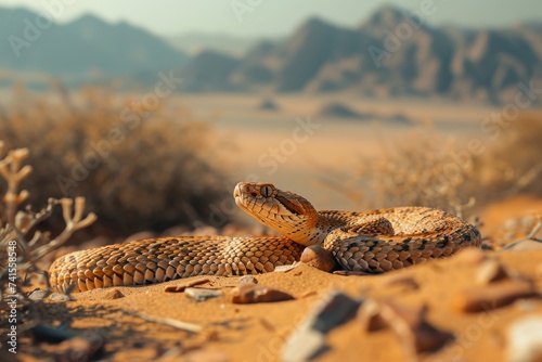 a rattle snake in the desert  photo