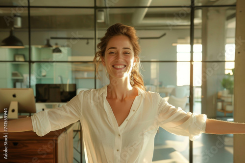 A radiant woman stands by a window, adorned in a flowing robe, her smile reflecting the warmth of the sun and the comfort of her home Free Download A radiant woman stands by a window, adorned in a flowing robe, her smile reflecting the warmth of the sun and the comfort of her home - GFXLoad