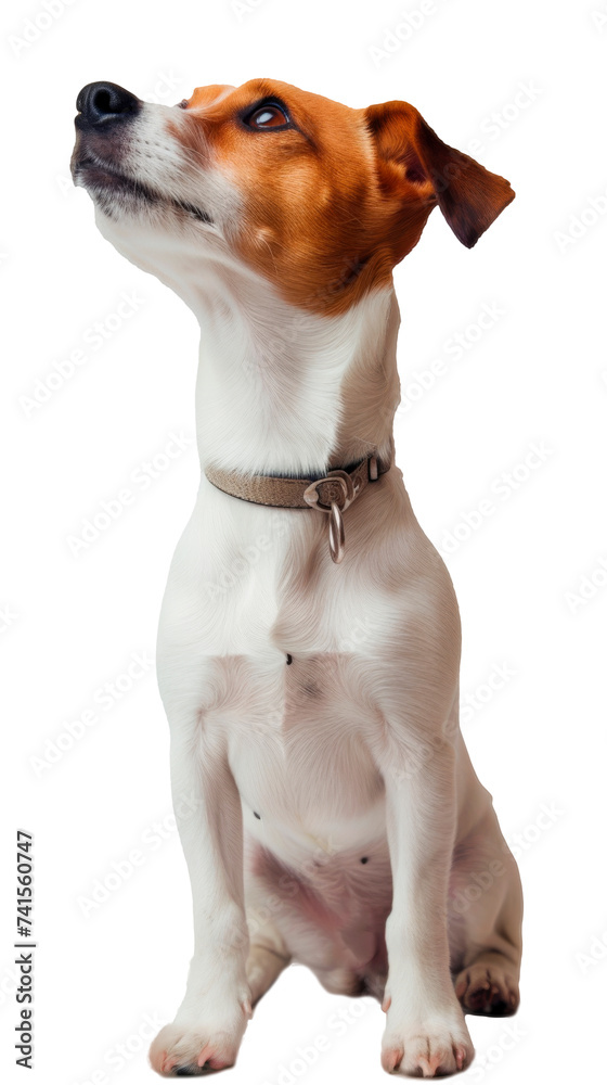 Small Brown and White Dog Sitting on Top of a White Floor