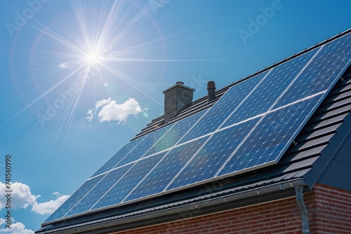 solar pannels in the roof of a house for energy economy