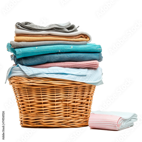 A Wicker Basket Filled With Folded Clothes