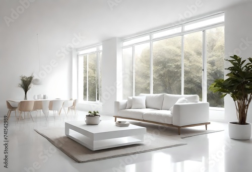 white living room with tall windows