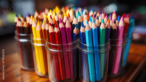 Close-up of colorful pencils. Highlight color-contrast photography