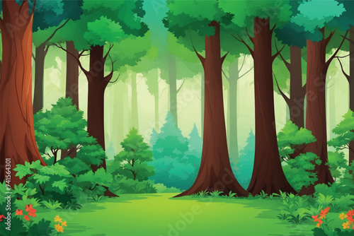 Vector forest scene with various forest trees photo