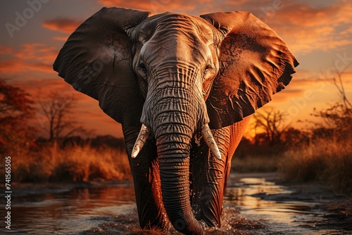 At the end of the day, an elephant enjoys the freedom of its natural habitat, surrounded by the golden glow of the setting sun © Boris