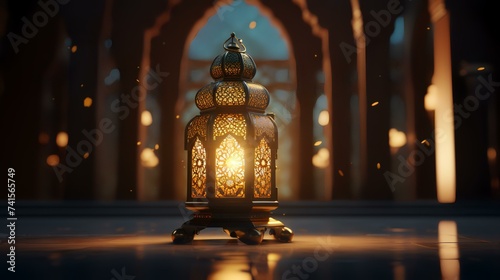 Arabic lantern in the mosque. Ramadan Kareem concept. 3D Rendering