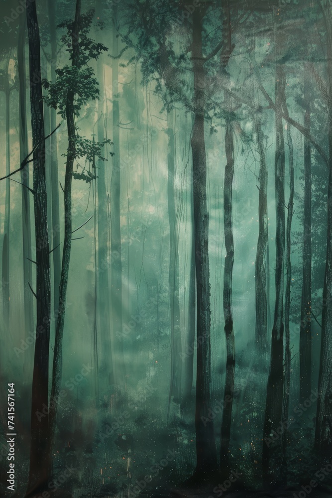 Naklejka premium Dense Forest Painting. Generative AI