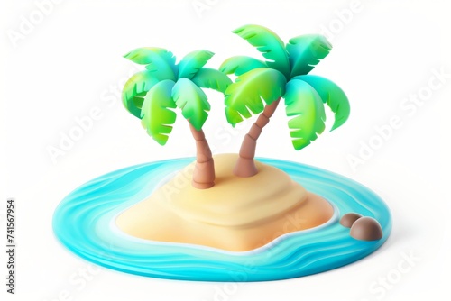 Close-up  3d tropical island isolated on white background