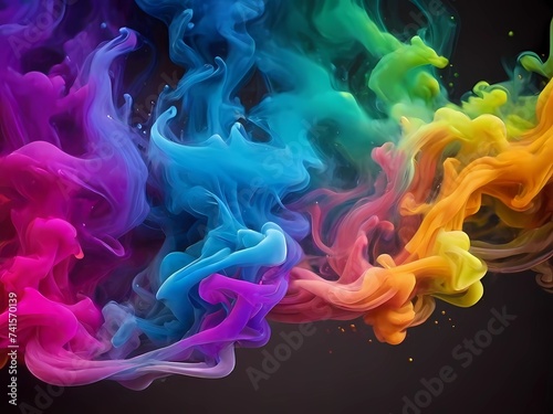 AI geneate abstract colorful smoke on dark background