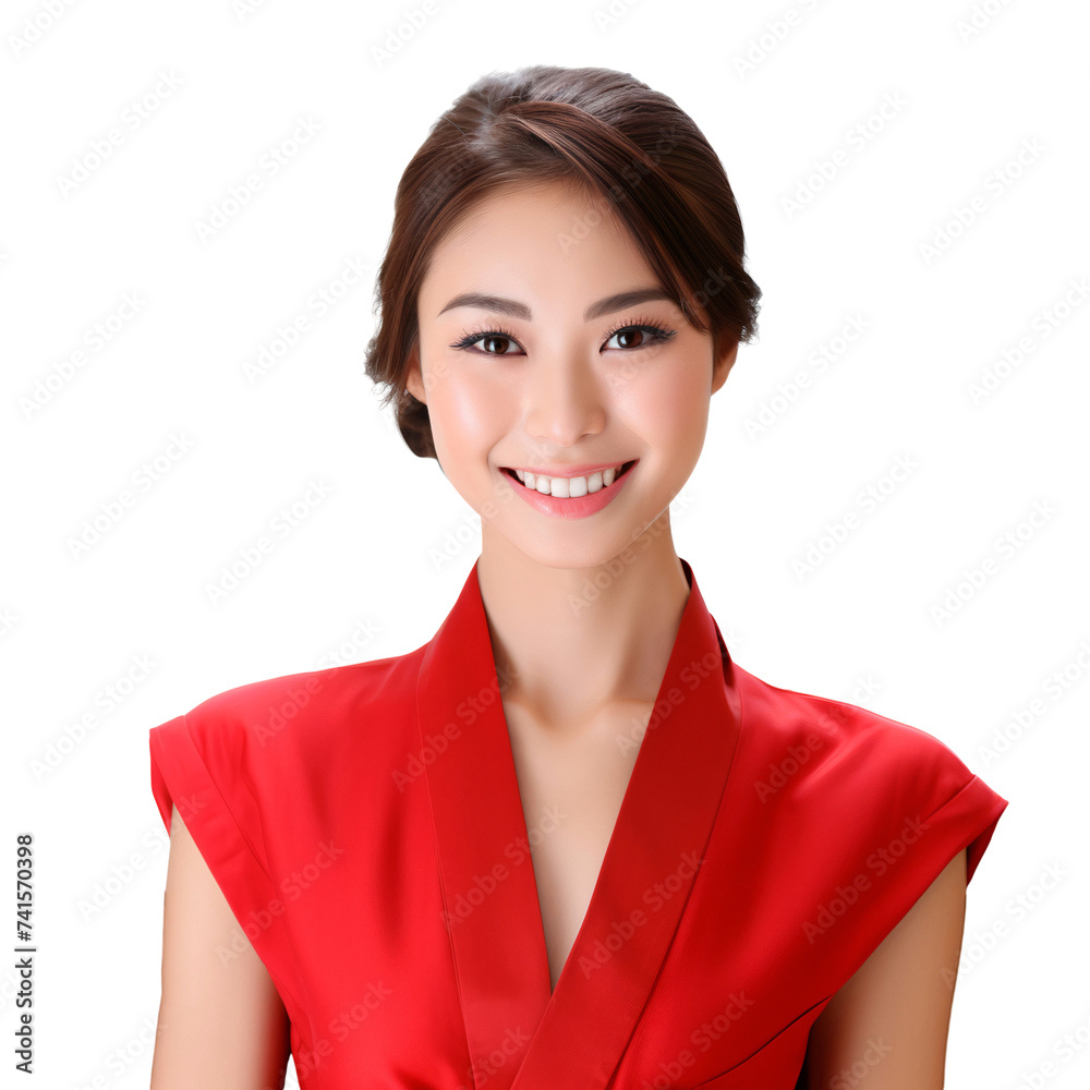 Smiling Japanese waitress wearing kimono, isolated on transparent background Smiling Japanese waitress wearing kimono, isolated on transparent background