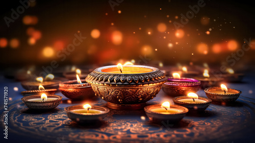 Illuminate your Diwali celebration with the warm glow of traditional diya lamps, symbolizing the triumph of light over darkness and spreading joy and hope.