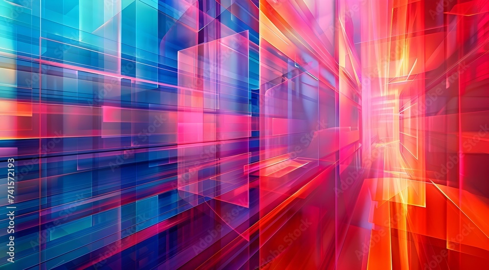 Abstract Red and Blue Line Art Background with Dreamlike Architecture Abstract Red and Blue Line Art Background with Dreamlike Architecture