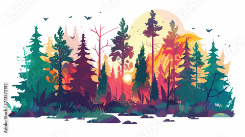 Forest on fire vector flat minimalistic isolated