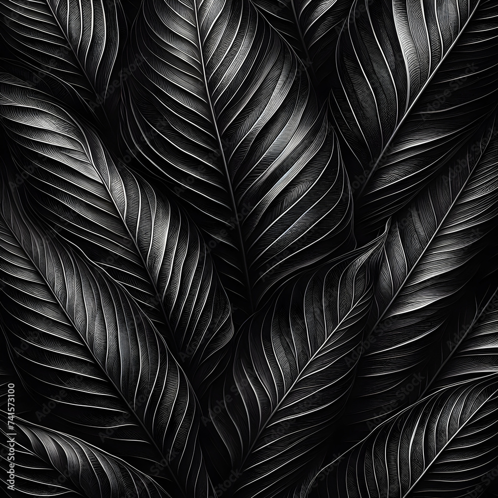 Fototapeta premium texture of abstract black leave for tropical leaf background, pattern, seamless, wallpaper, illustration, Ai generated 