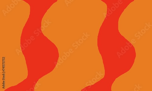 Red curved shape on orange background, abstract artwork.