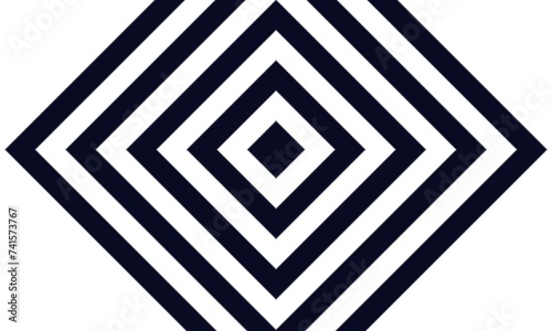 Black and white rhombus shape, abstract black and white linear graphic background.