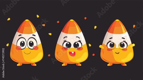 Happy Halloween. Candy corn set with funny faces.