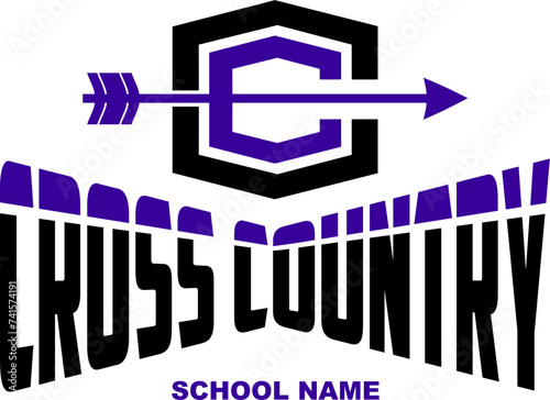 cross country team design with arrow for school, college or league sports