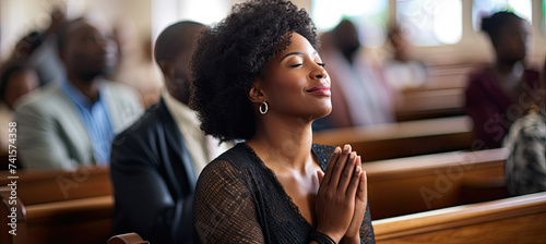 African American woman praying in church