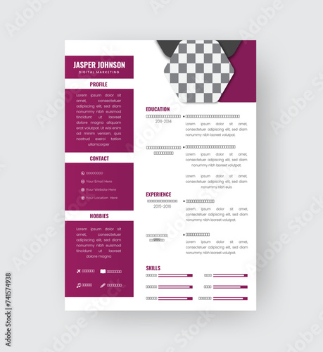 Clean modern design template of resume or CV, vector illustration, Professional Resume, CV Template Design,
