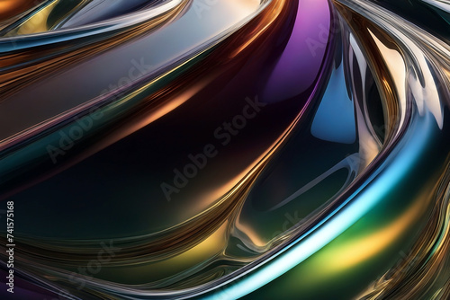 Transparent glassy abstract 3d background with vibrant chrome colors