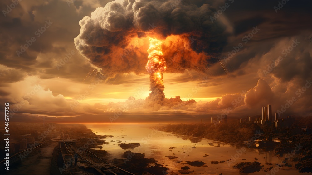 une explosion nucléaire, généré par IA - obrazy, fototapety, plakaty 