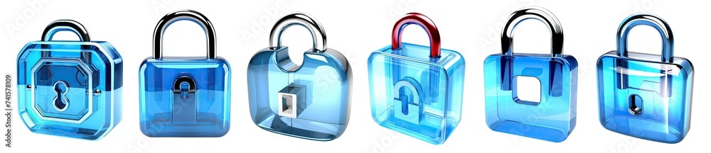 Set of blue digital padlock icons, cut out. Protect and security concept - obrazy, fototapety, plakaty 