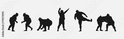 collection of silhouettes sumo wrestling with different pose, gesture. isolated on white background. vector illustration.