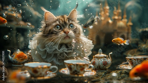 Victorian Cat Hosting an Underwater Tea Party © Stanley