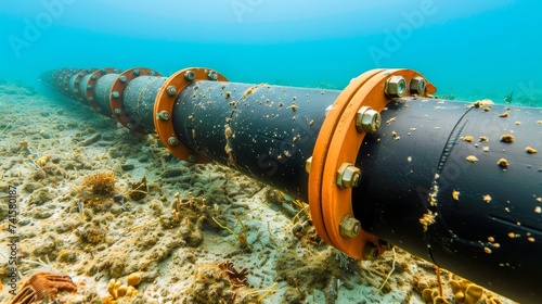 Underwater electric power cable installation on ocean floor for energy transmission
