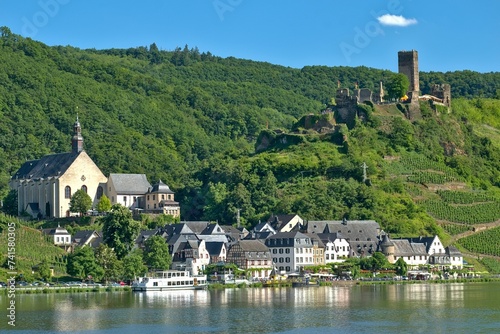 Scenic view of Beilstein with Metternich Castle on the green hillside. Germany photo