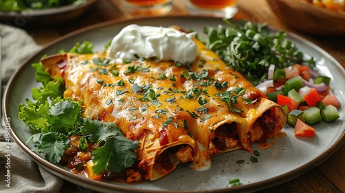 Cannelloni with cheese and herbs on a plate with salad