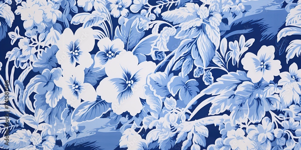 Obraz premium AI Generated. AI Generative. Drawing painting ink blue watercolor hawaiian plant flower patter texture decoration. Graphic Art Illustration