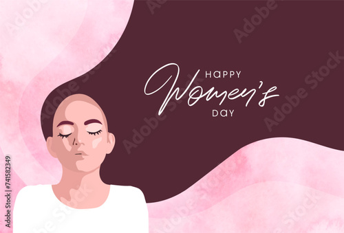 International Women's Day , March 8th.Banner with beautiful girl and watercolor background. Vector illustration.