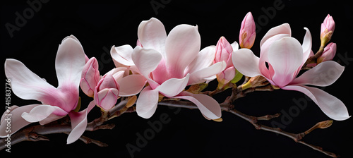 Pink Magnolia Flower isolated on black background