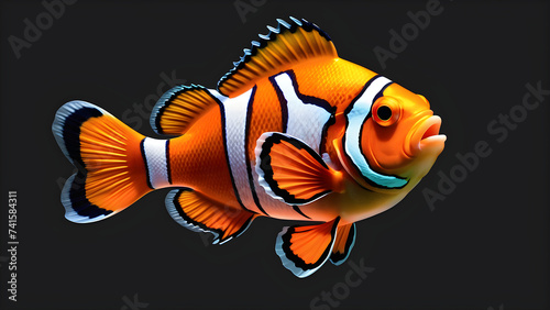a cartoon clownfish fish on black background
