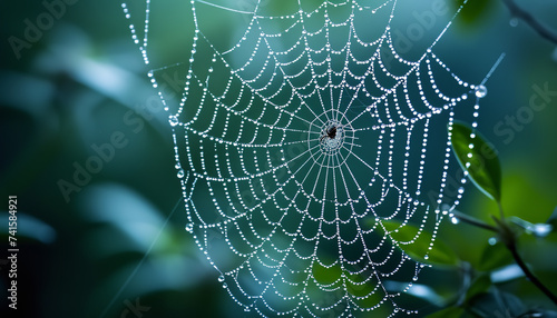 Dew-laden spider web, poised for the day's first catch - wide format
