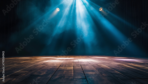 A stage set and lit - with an empty spotlight waiting for the star performer to take their rightful place  - wide format photo