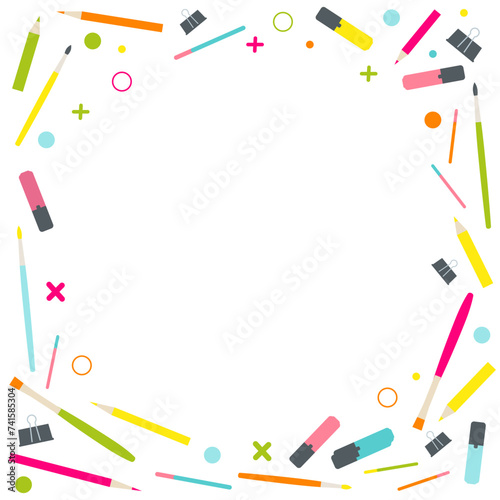 Bright colors science, stationary or back to school concept vector banner frame in graphic style.