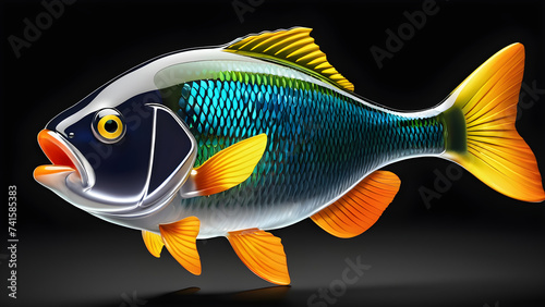 glassy cartoon character perch fish on a black background. illustration of perch fish. cartoon perch fish, clipart perch fish. sea perch fish