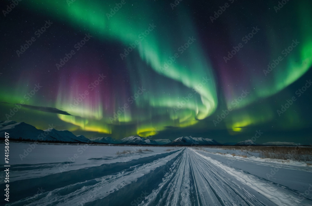 aurora borealis in the sky, landscape at night