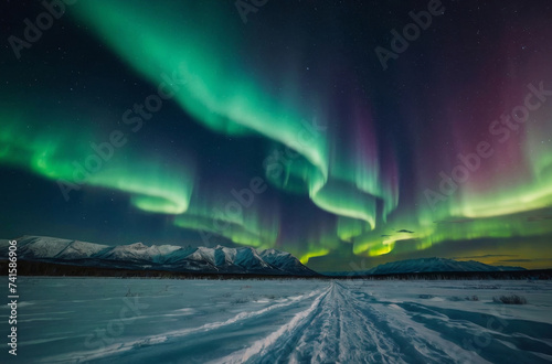 aurora borealis in the sky, landscape at night